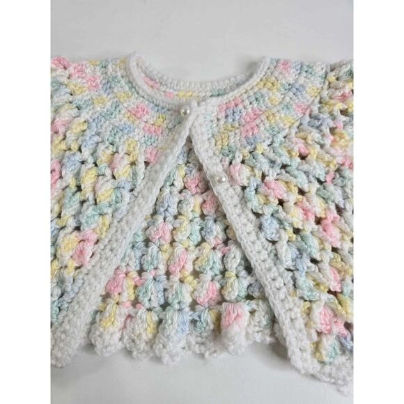 Vintage Handmade Baby Crochet Sweater Cardigan – Pastel Rainbow Stitch, NB-3 Mos - Picture 6 of 6